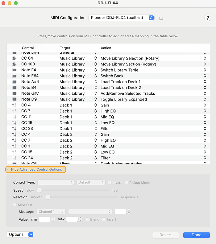Mapping MIDI advanced controls