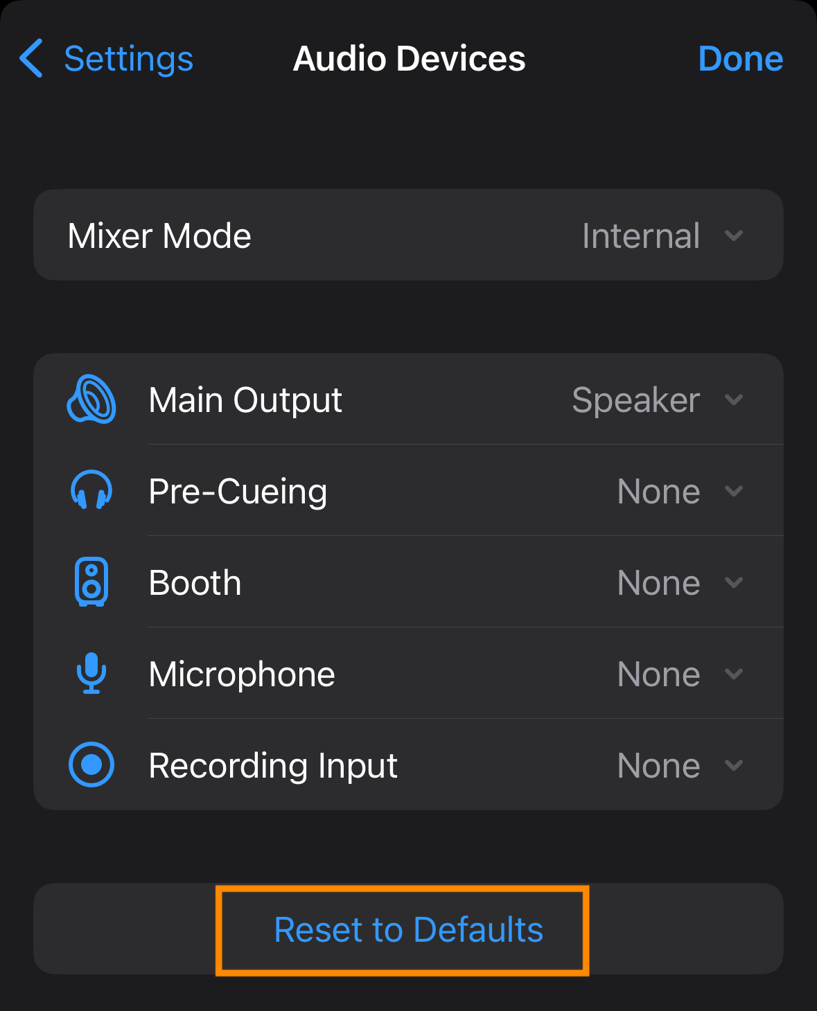 Restore default audio settings on iOS