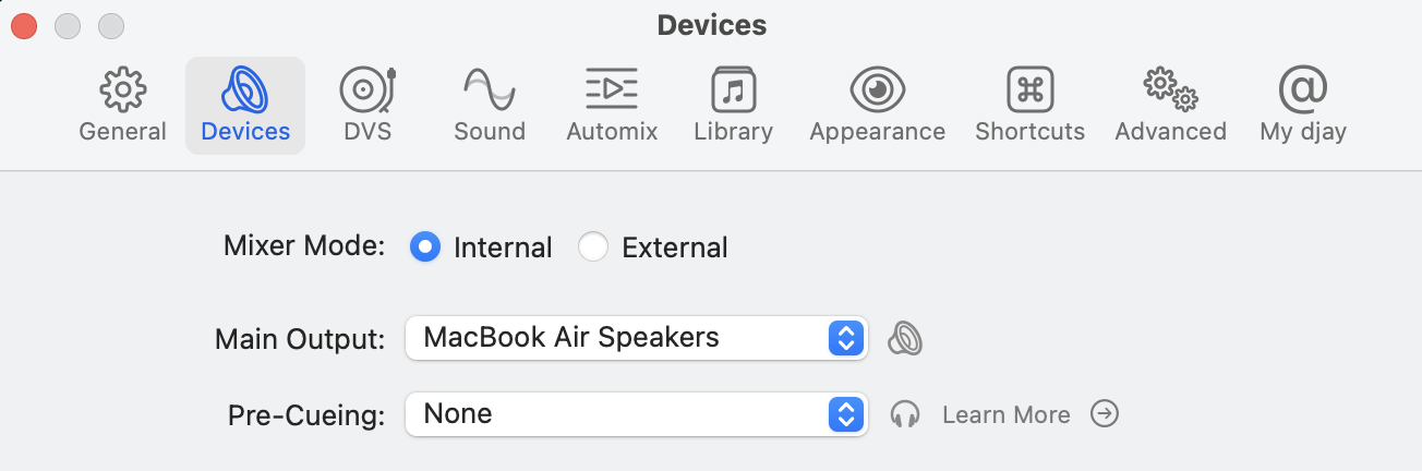 Audio settings on macOS