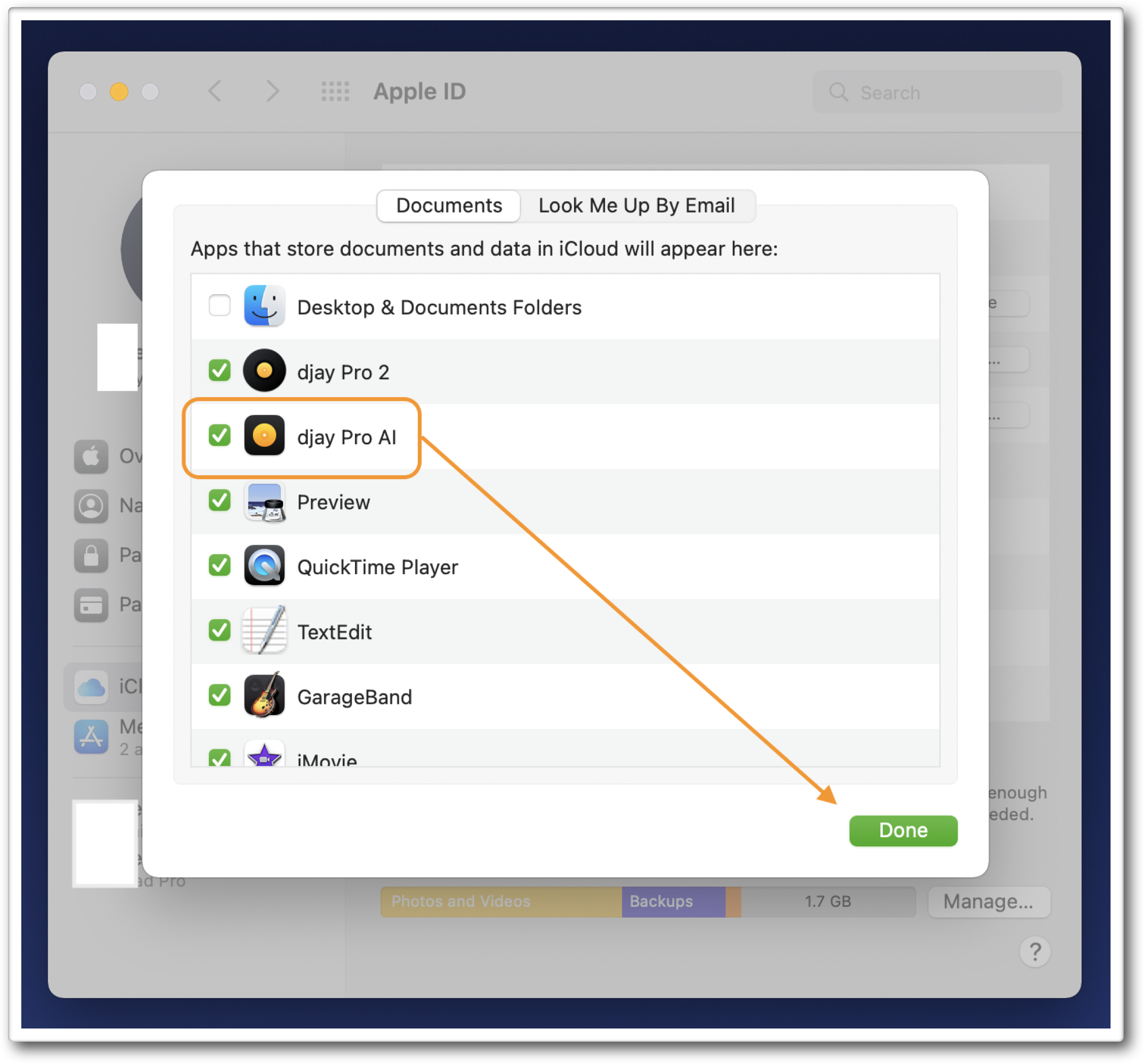 djay Pro AI checkbox in iCloud Drive