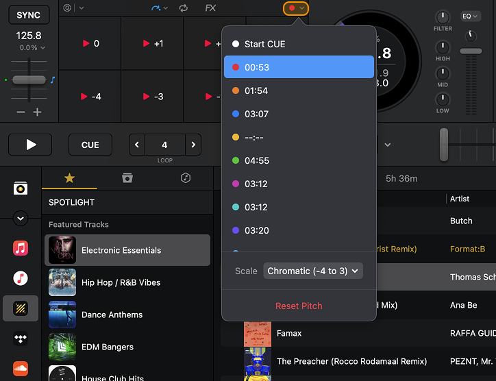 Pitch cue chromatic dropdown
