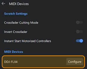 Configure Midi device settings