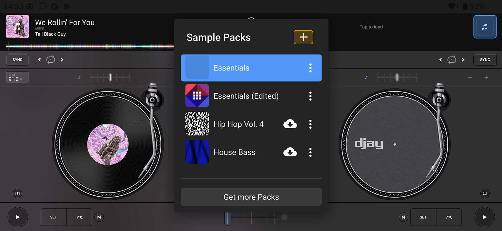 Sample packs menu