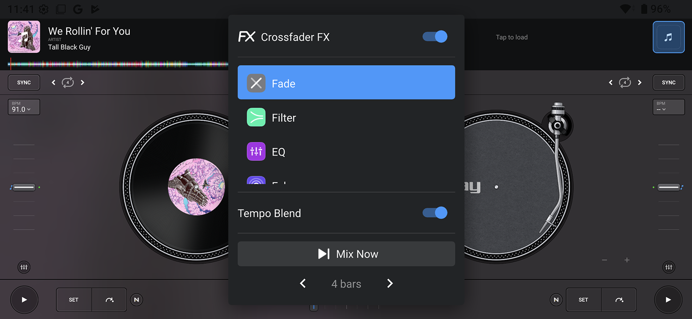 Crossfader FX tempo blend