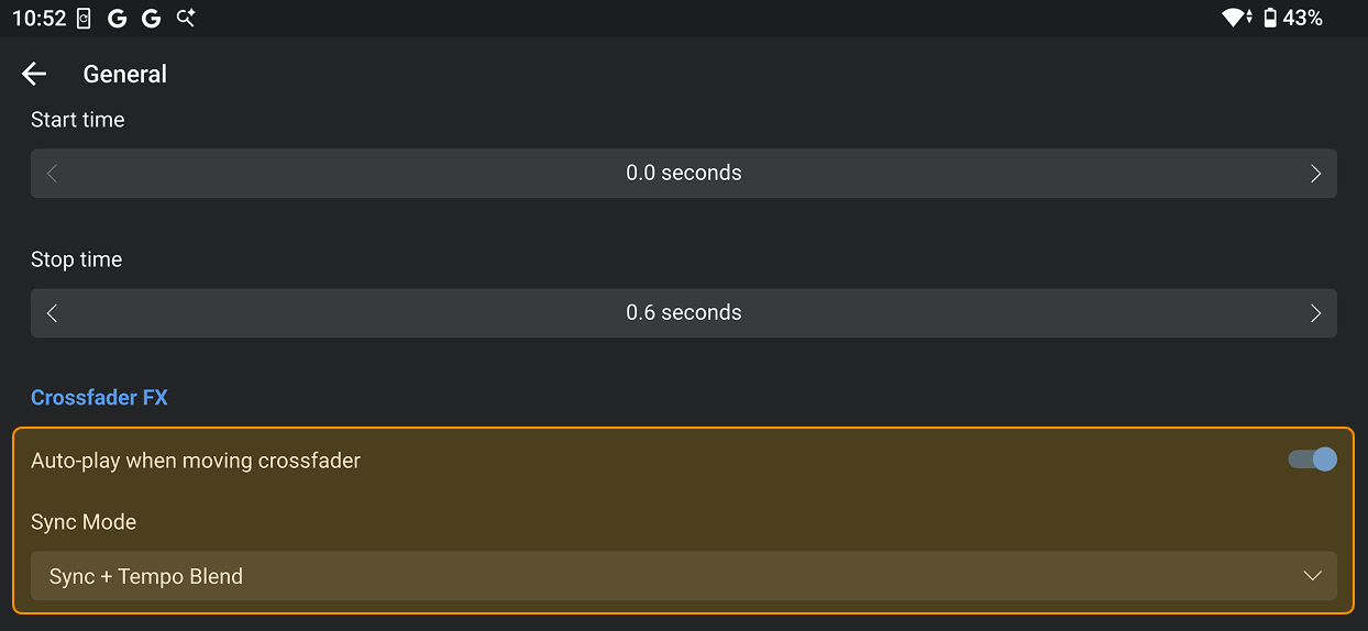 Crossfader FX settings