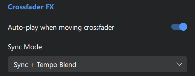 Crossfader FX settings