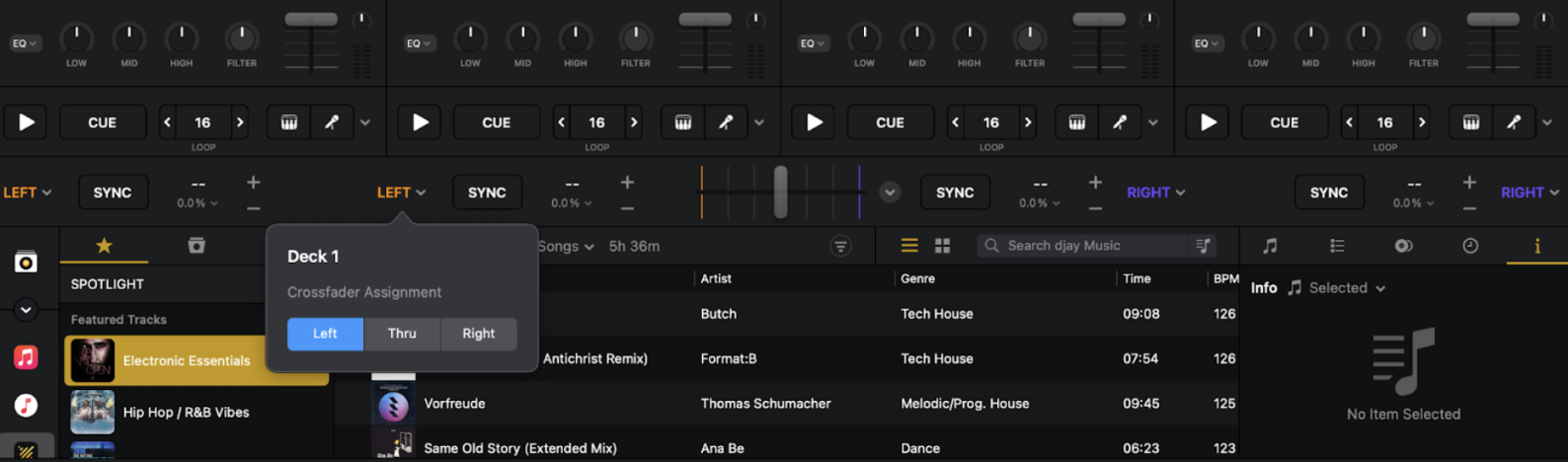 Crossfader routing menu