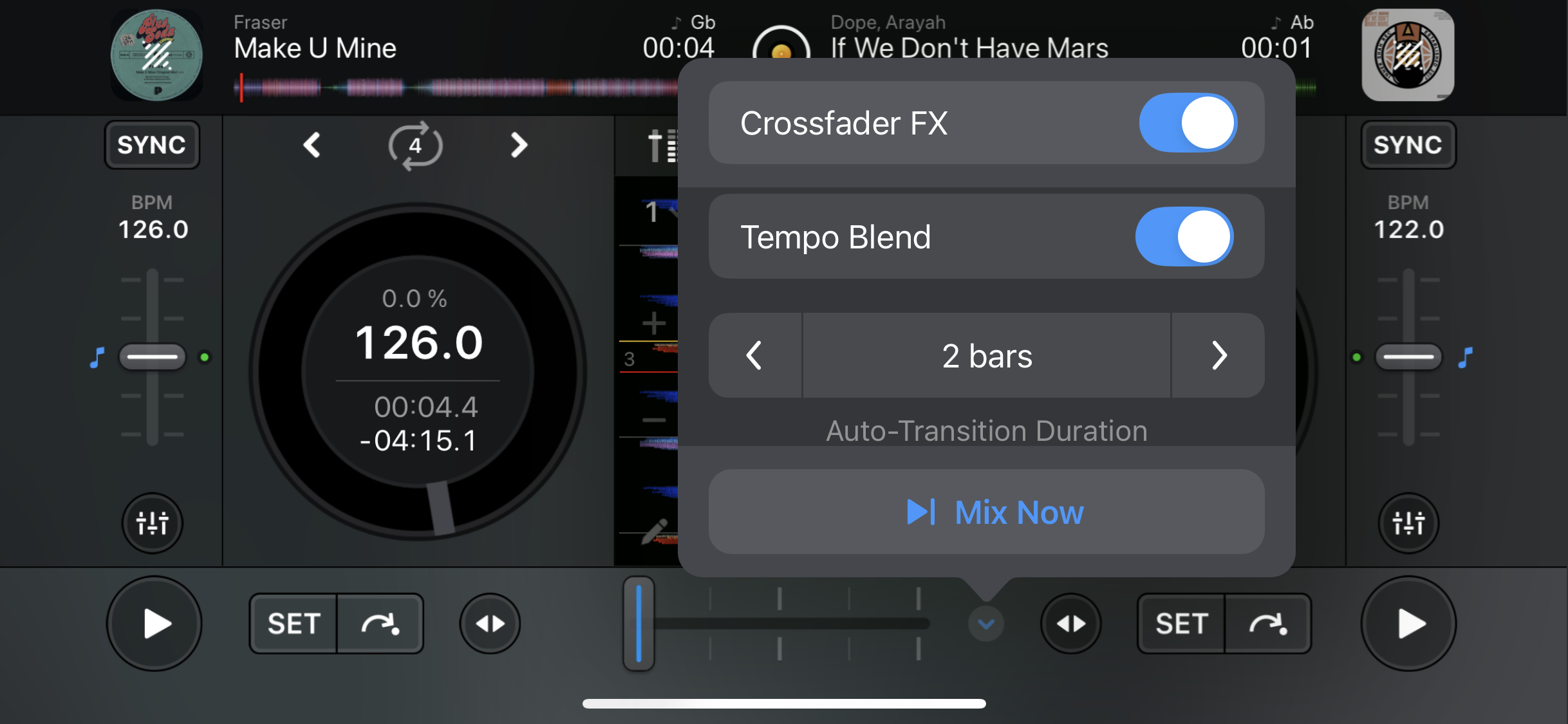 Crossfader FX tempo blend