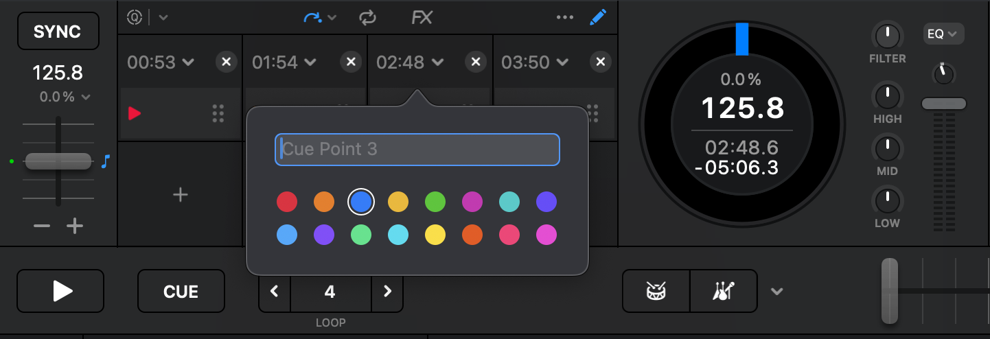 Customize cue points menu