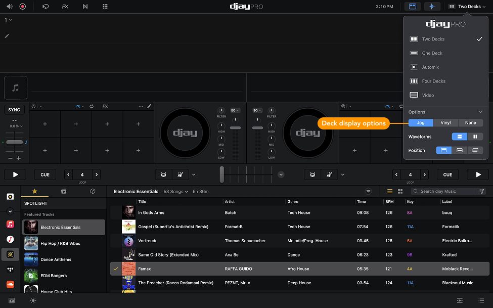 Deck display options