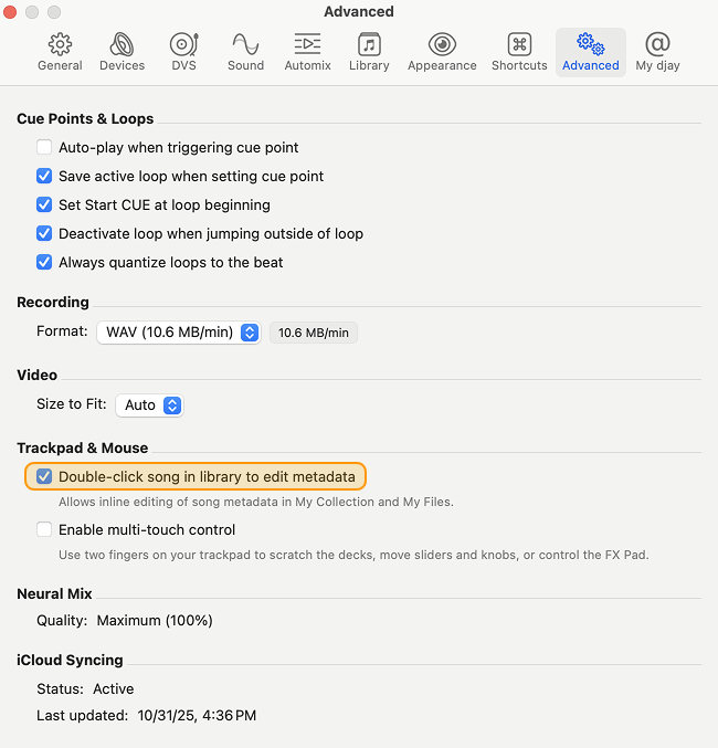 Edit metadata settings