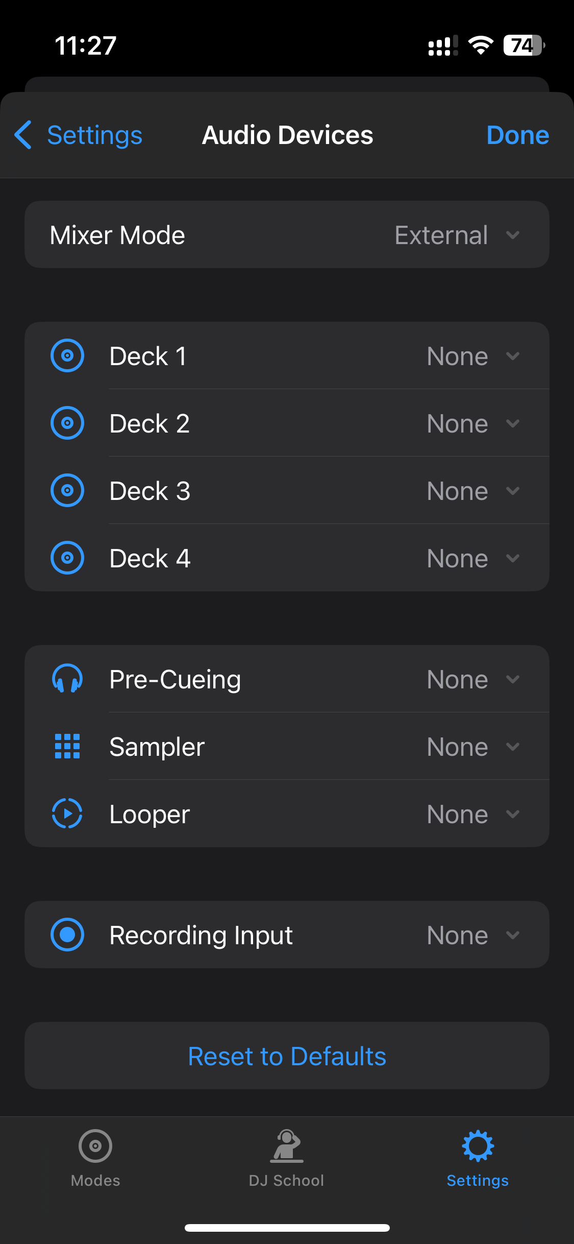External mixer settings
