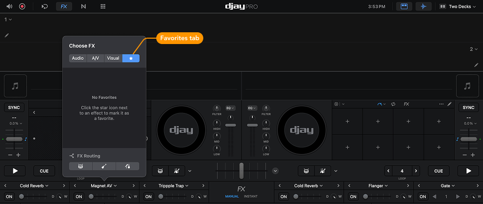 Favorite effects tab