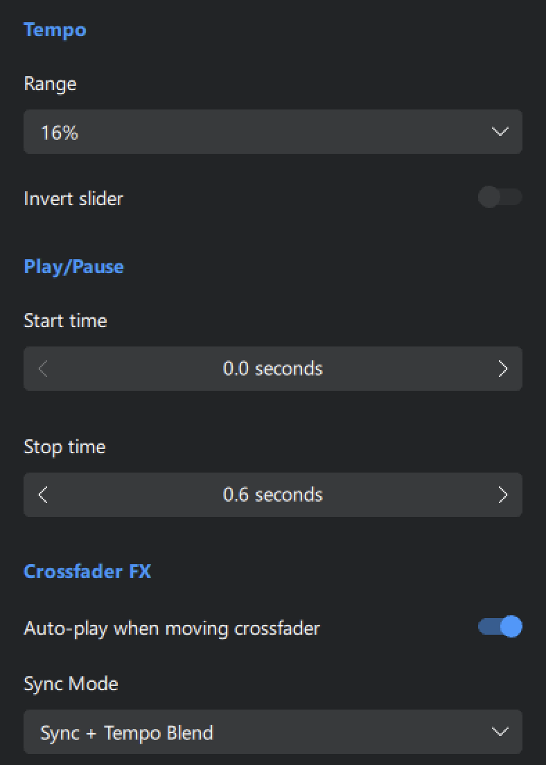 General settings menu