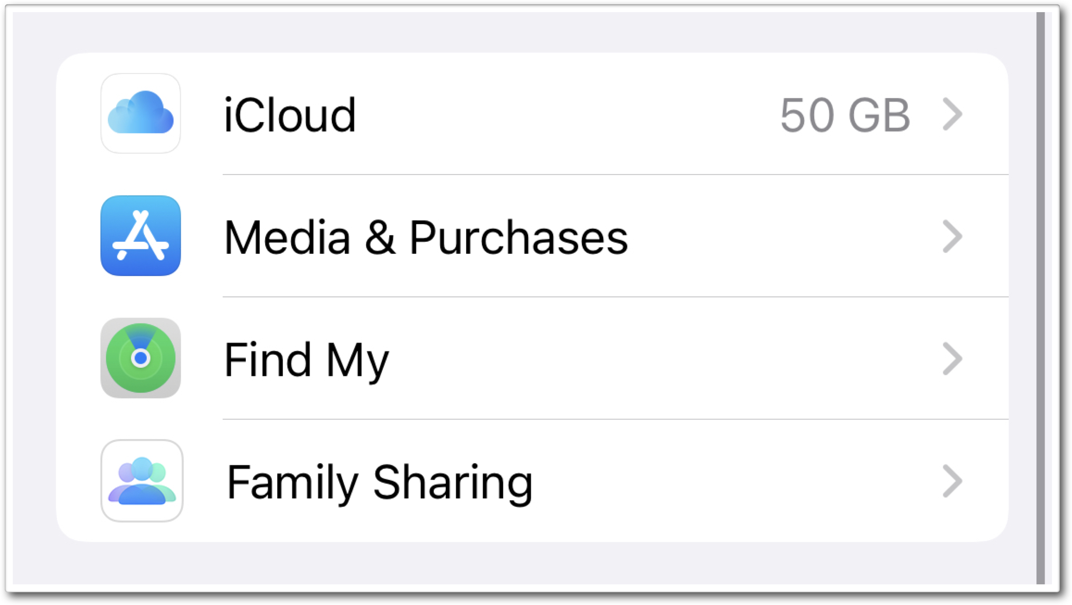 iCloud menu in iOS Settings