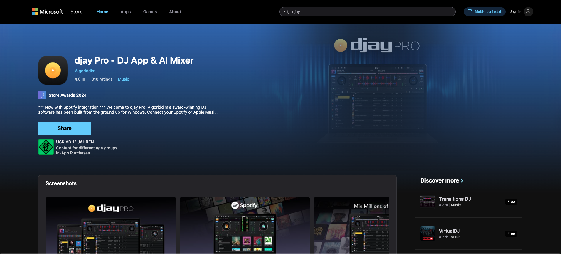 Installing djay pro Microsoft store