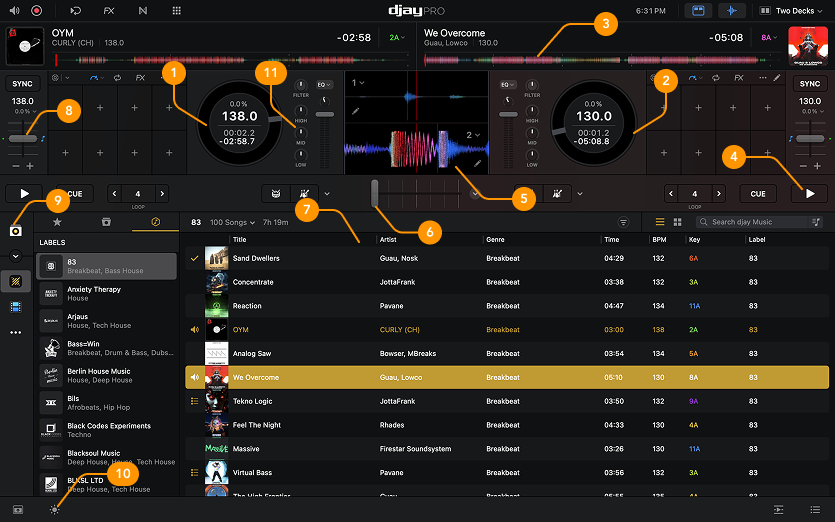 Guide to the djay main interface
