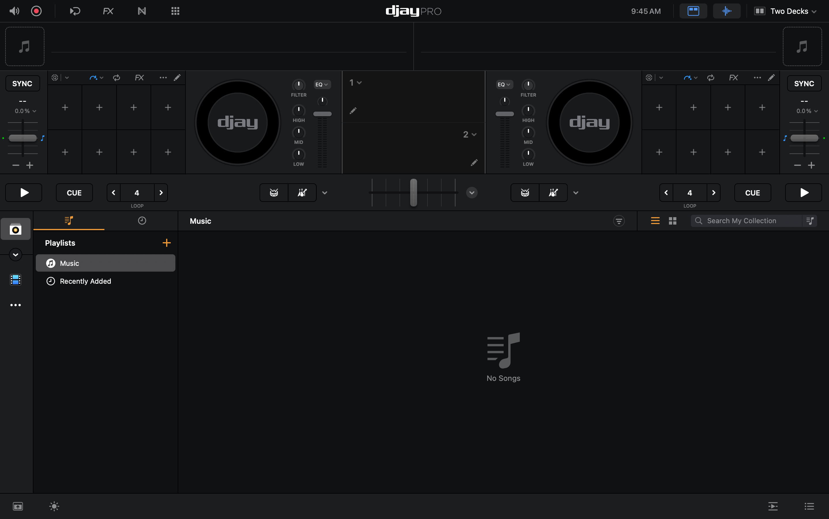 djay user interface when launching