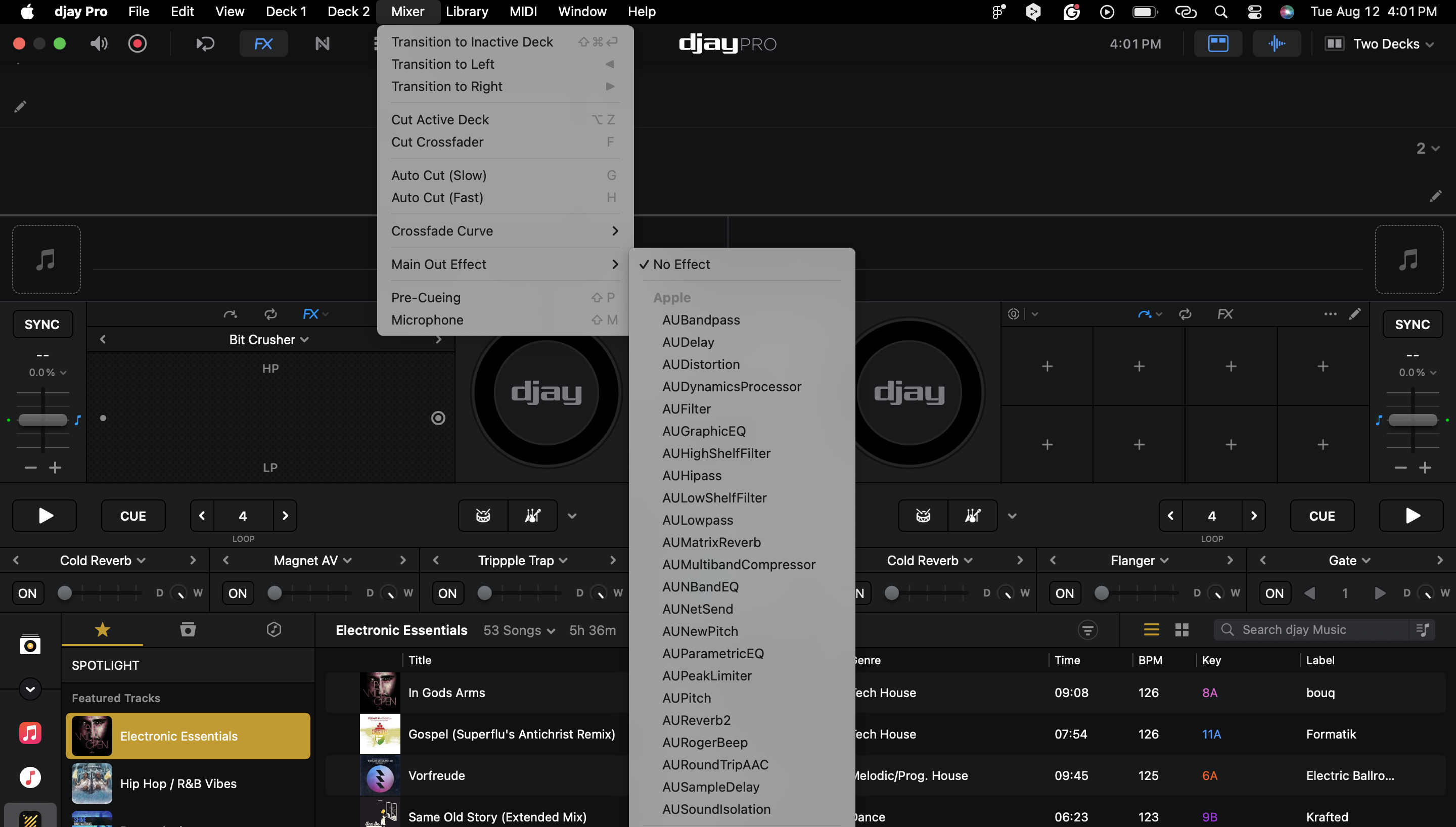 Main out effects settings