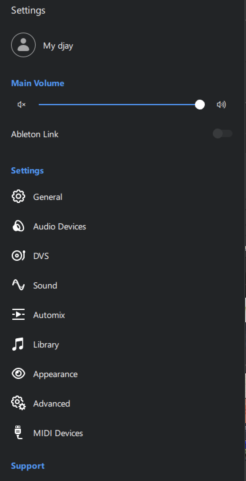 Main volumes settings