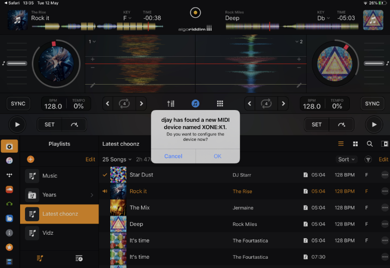 Midi configuration window