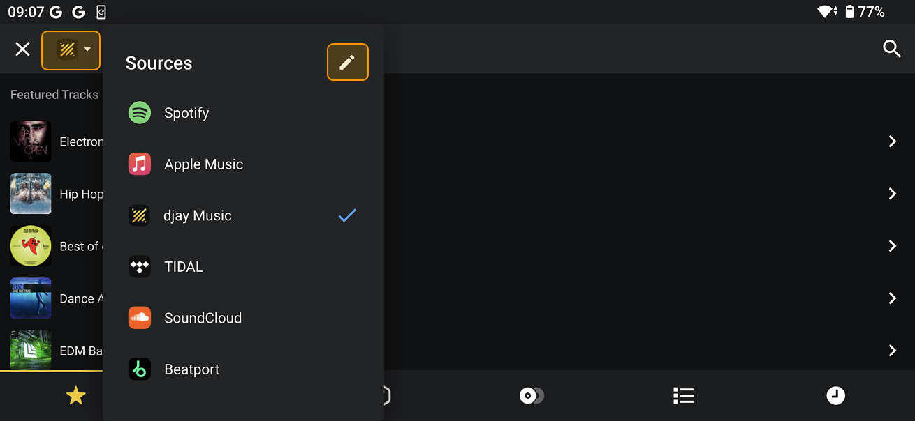 Music libraries dropdown