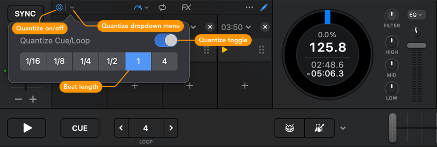 Quantize cue points menu