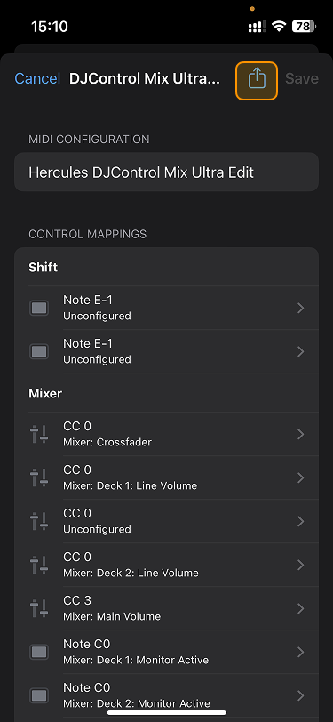 Sharing MIDI mappings icon