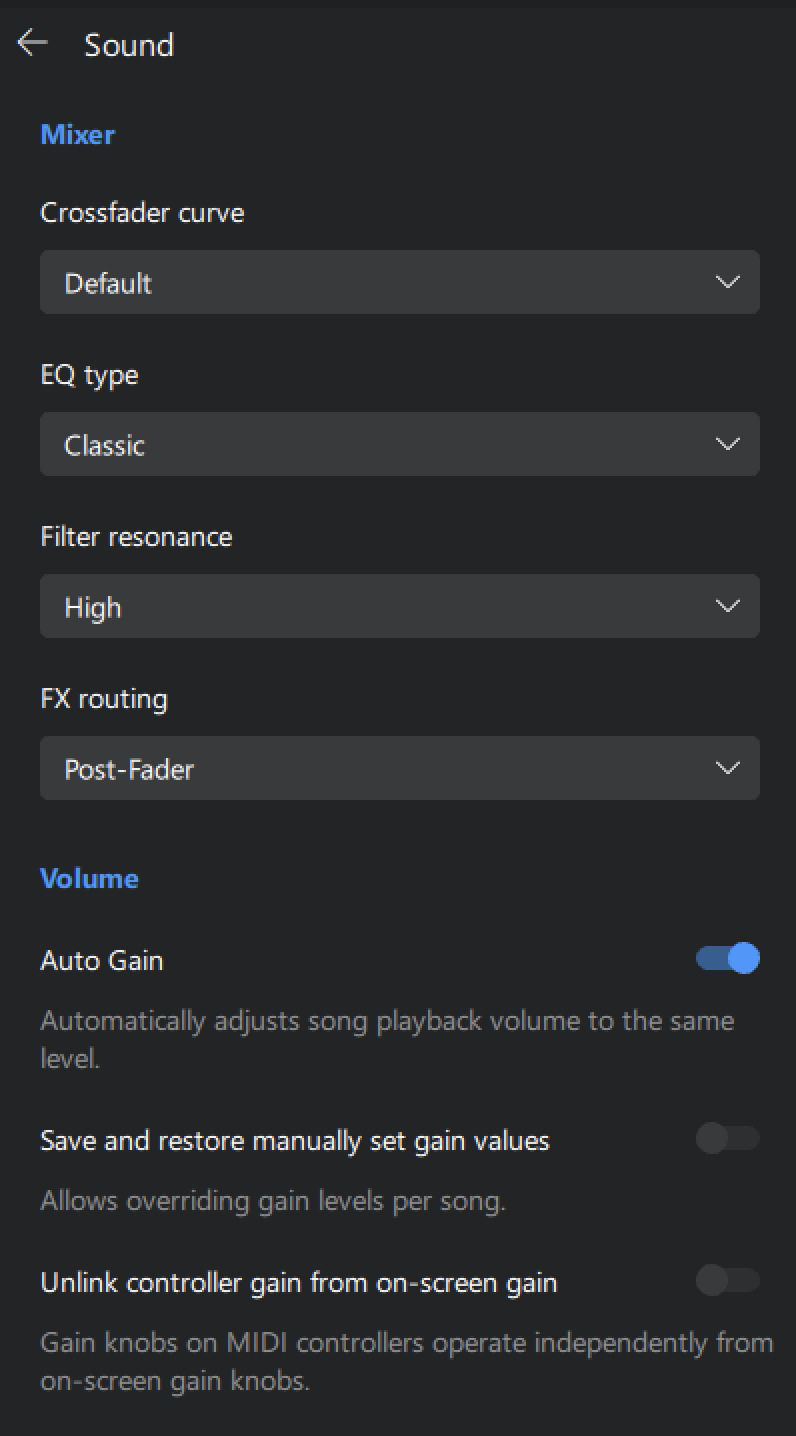 Sound settings