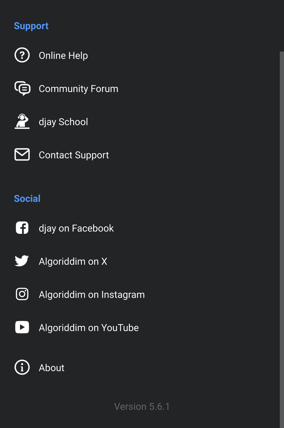 Support and social links