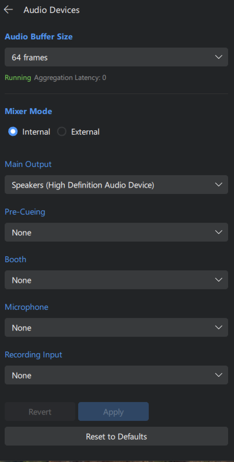 Main output settings