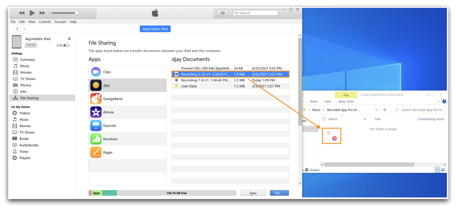 How do I record and export my mixes on djay Pro AI for iOS