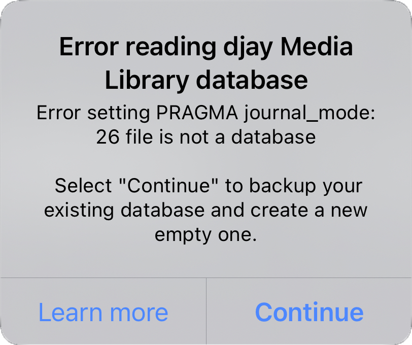 Alert: Error reading djay Media Library database