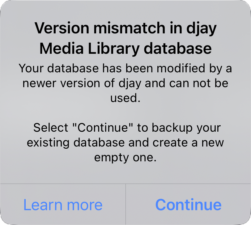 Alert: Version mismatch in djay Media Library database